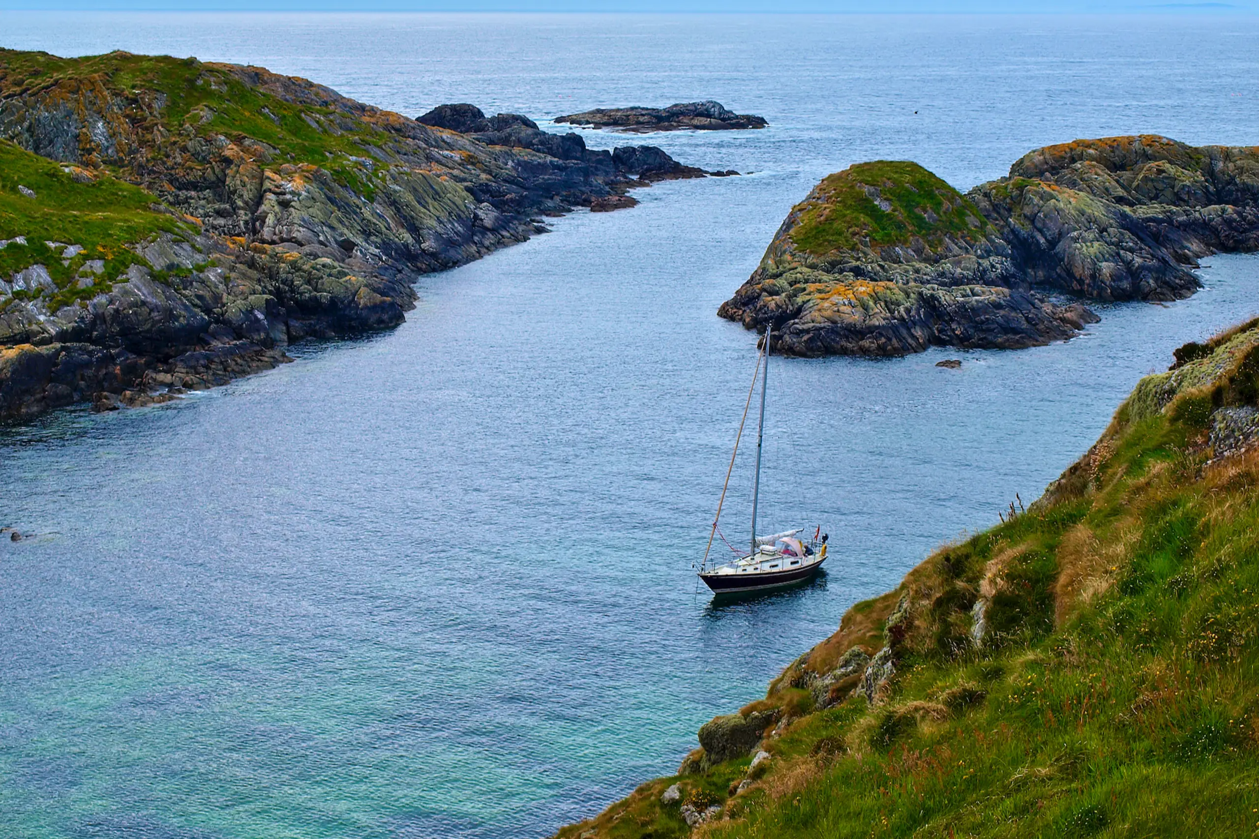 Looking down on Calypso at anchor