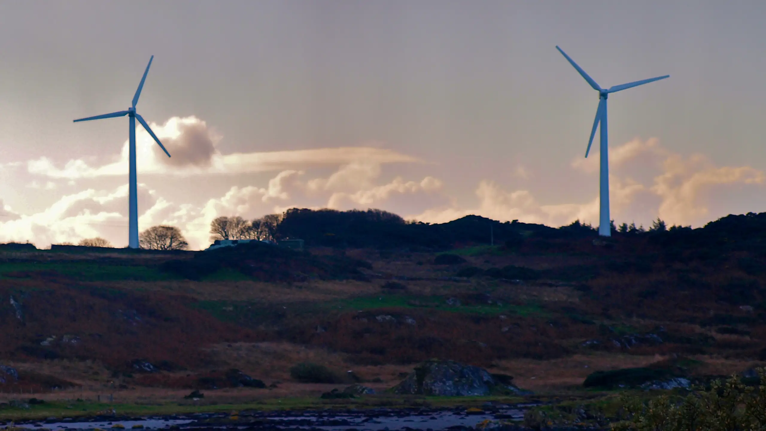 Looking up to the turbines on the hill