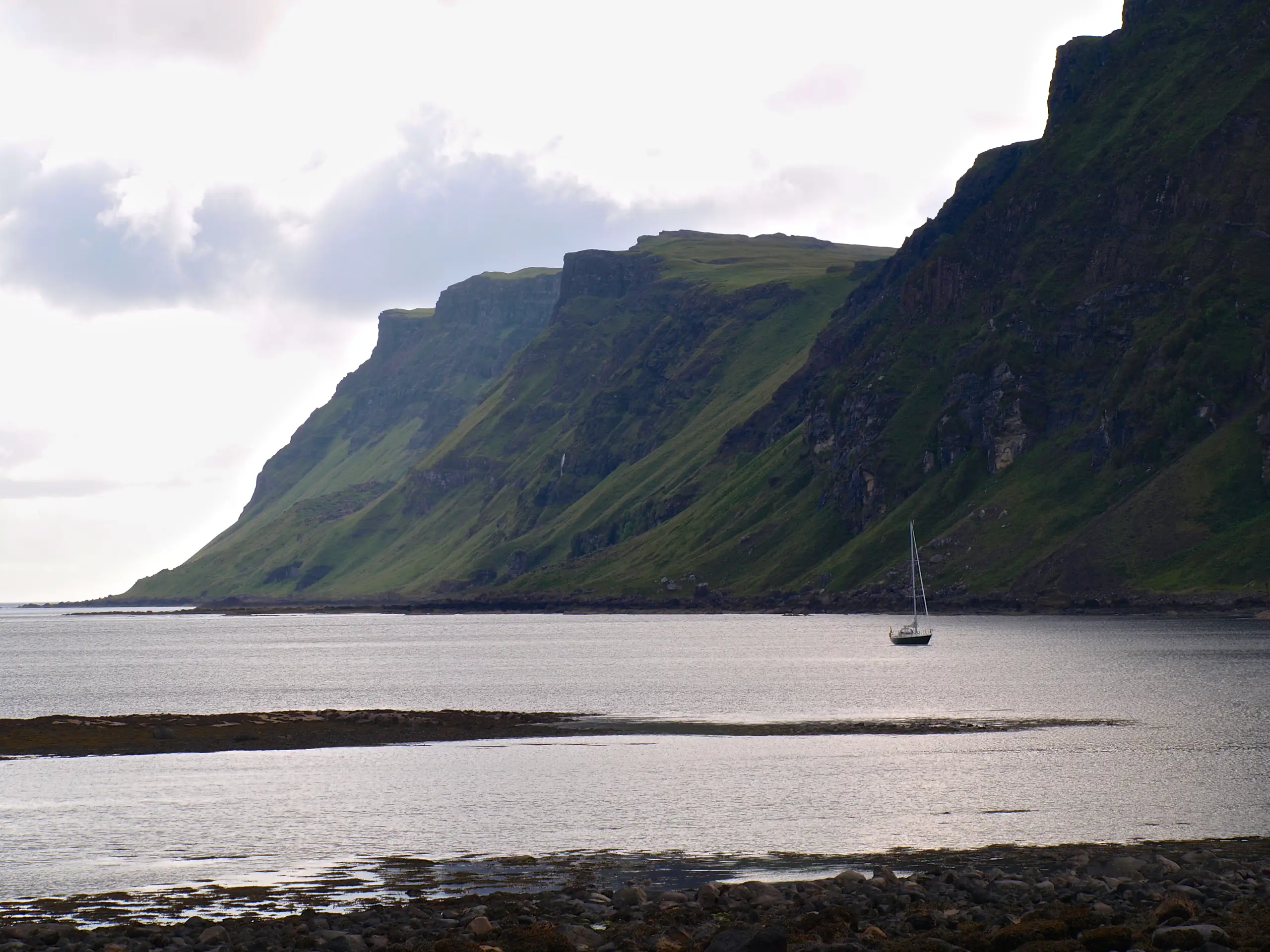At anchor under the cliffs