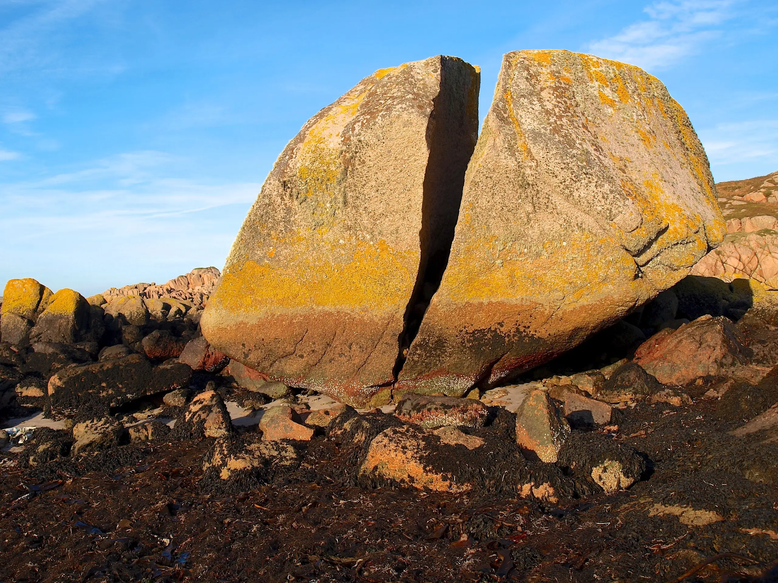 The split boulder on the beach
