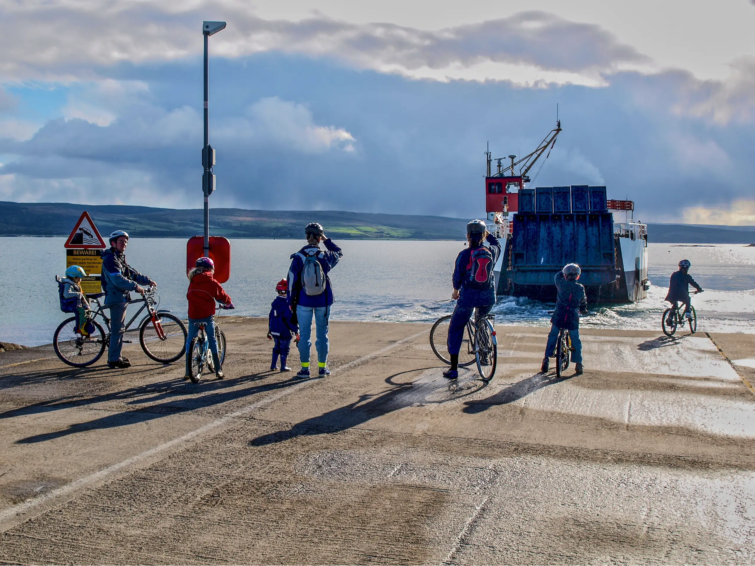 Arriving off the ferry by bike