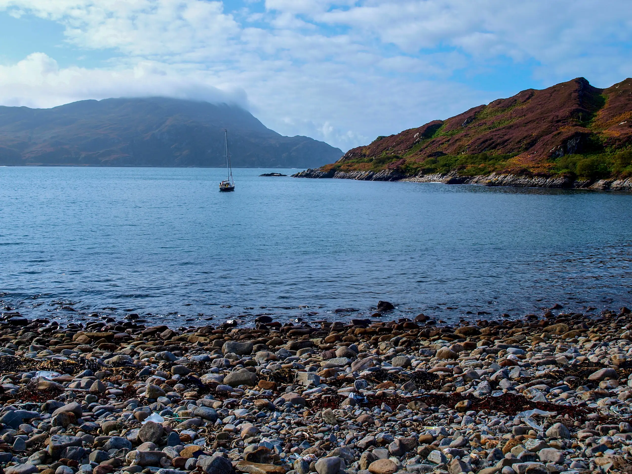 At anchor, Scarba behind