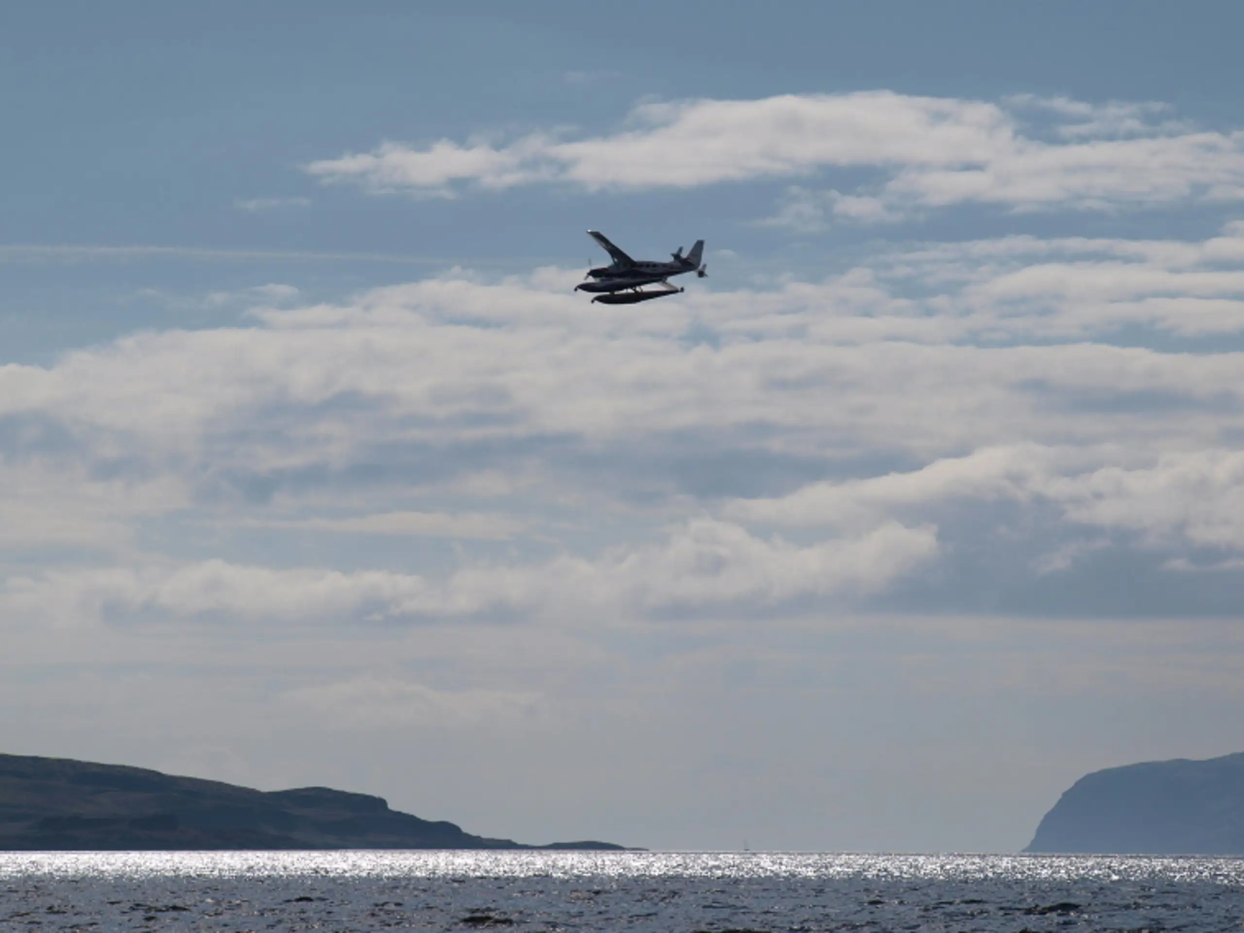 A seaplane approaching Oban, but no longer a scheduled service