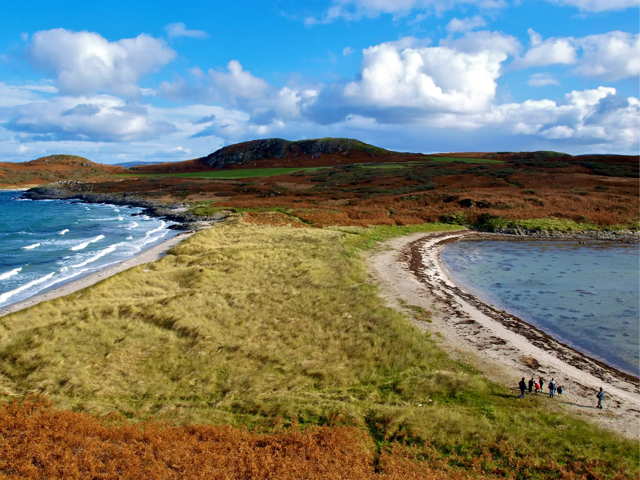 The north anchorage and beach on the left, the south anchorage and beach on the right