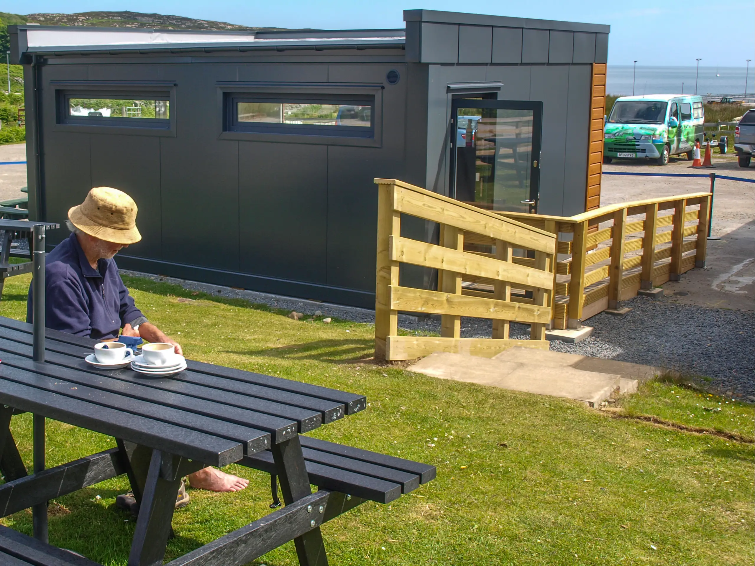 The modern box extension to the café