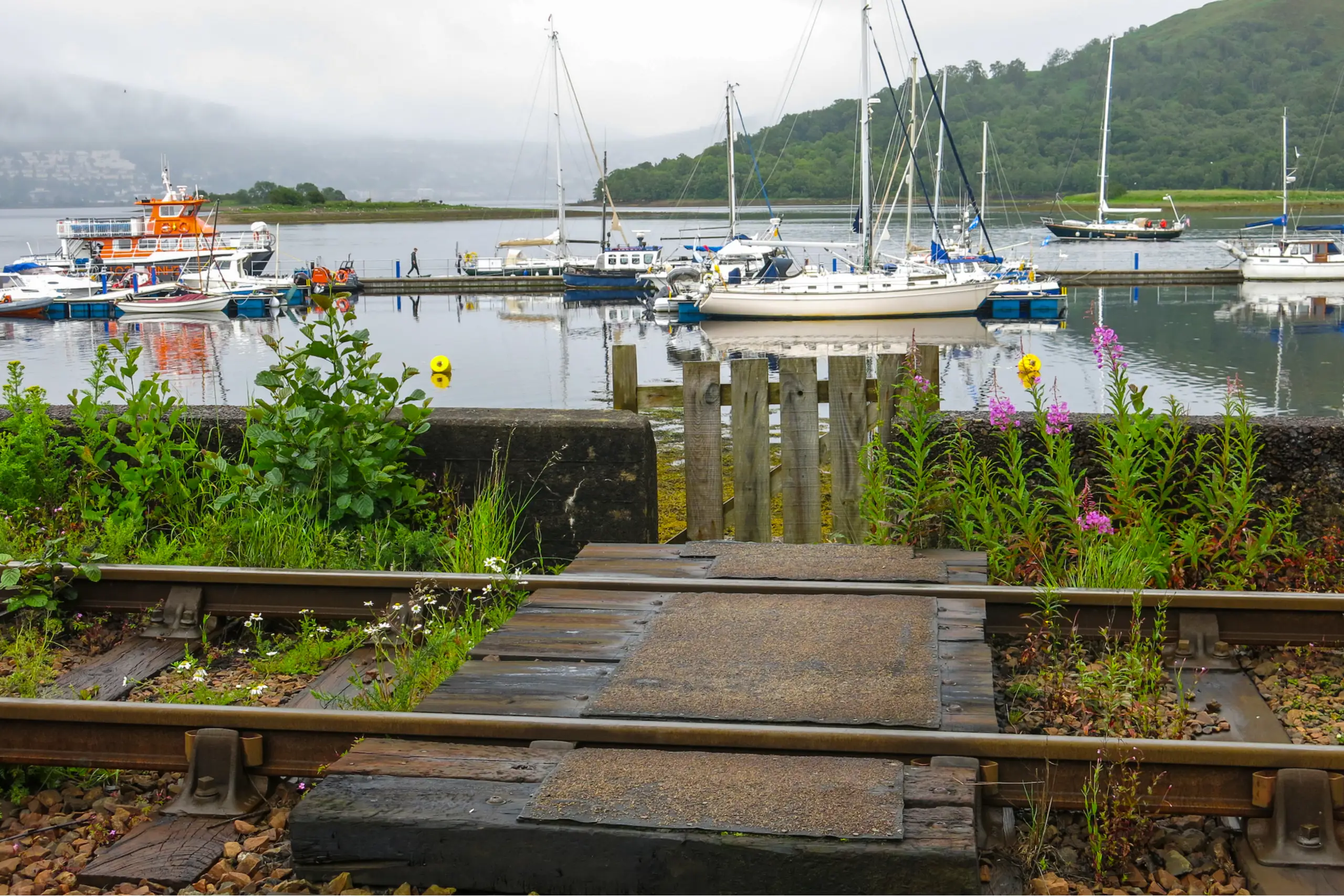 The marina across the Fort William to Mallaig railway line (beloved by all Harry Potter fans)