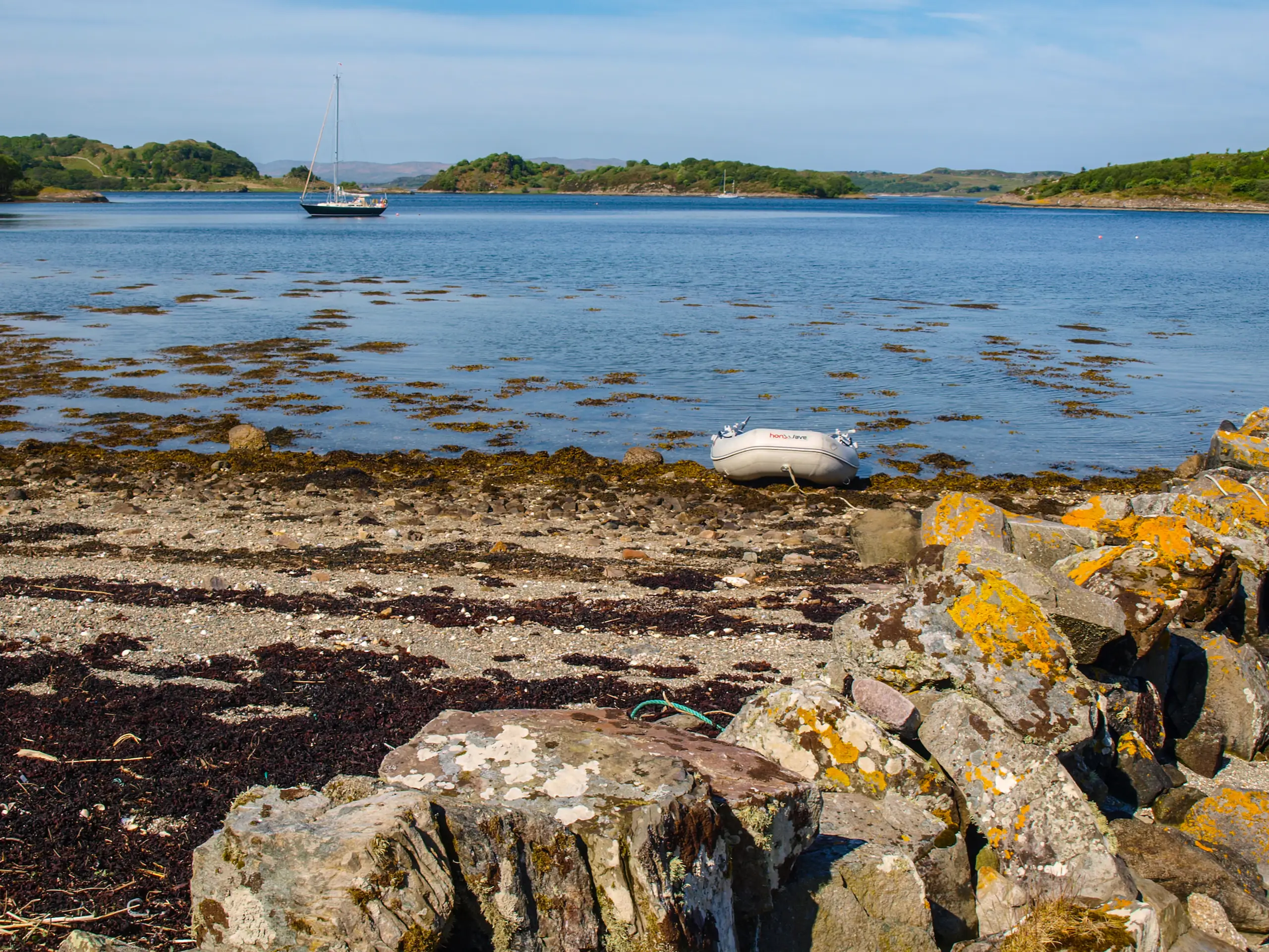 At anchor in the bay with Eilean nan Gabhar beyond