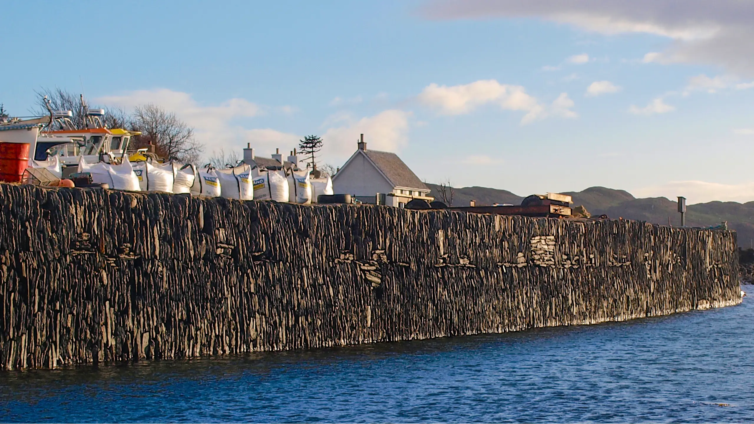 The harbour wall, made entirely of slate