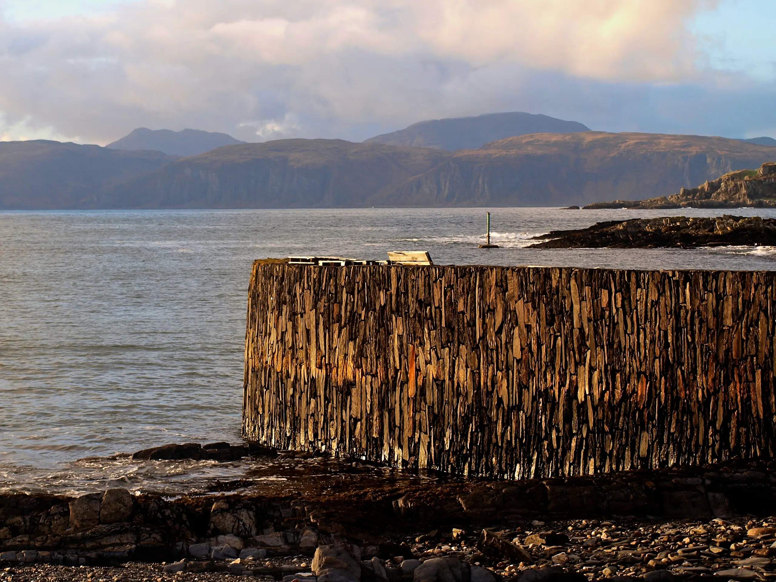 Another all-slate harbour wall